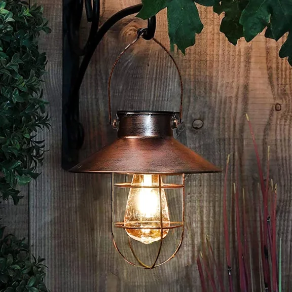pearlstar Solar Lantern Outdoor Hanging Light Metal Farmhouse Copper,
