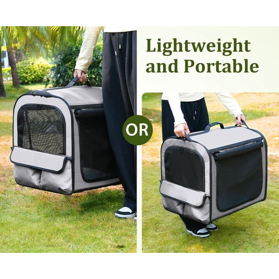 pecute Dog Car Carrier Stable and Light Weight, Expandable Extra Space Dog Carrier for Cars, Breathable Dog Car Crate, Foldable Pet Carrier for Both Indoor and Outdoor Use, Pet Travel Crate Gray
