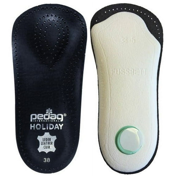 pedagî HOLIDAYî Semi-Rigid Orthotic Insole 3/4 Length Extra Thin Metatarsal Heat Moldable Natural Leather Black, Size 11L/8M