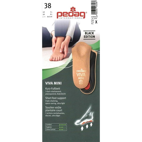 pedagî VIVA MINI 3/4 Ultra Thin Leather Orthotic with Semi-Rigid Arch Support, Metatarsal & Heel Pad, Black, M14