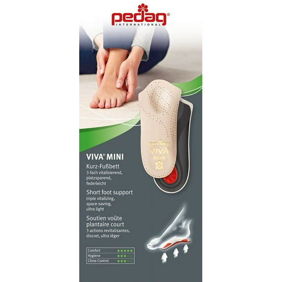 pedagî VIVA MINI 3/4 Ultra Thin Leather Orthotic with Semi-Rigid Arch Support, Metatarsal & Heel Pad, Tan, L7
