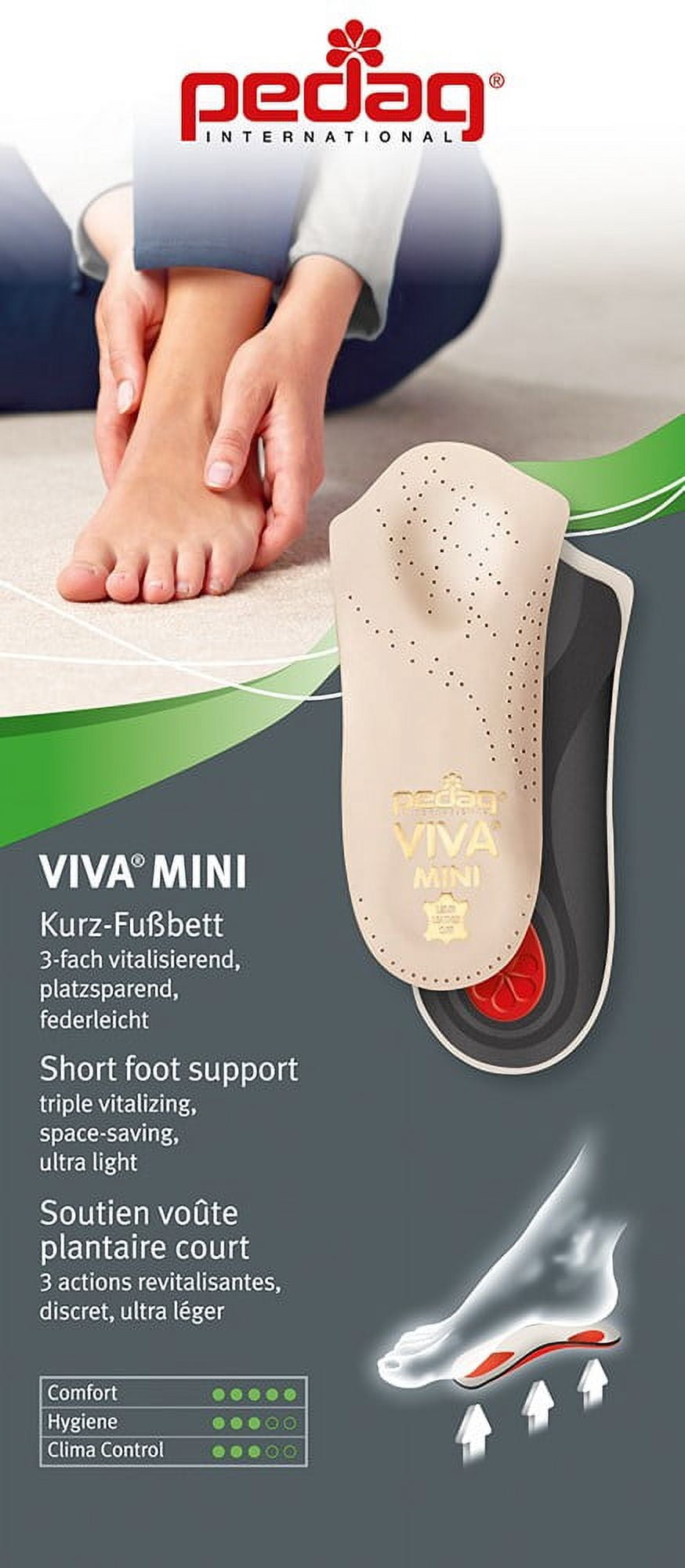 pedagÃÂ® VIVA MINI 3/4 Ultra Thin Leather Orthotic with Semi-Rigid Arch Support, Metatarsal & Heel Pad, Tan, L8