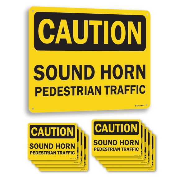 pedestrian traffic sound horn OSHA Caution Aluminum Sign 14 Inch x 10 Inch - 10 Pack