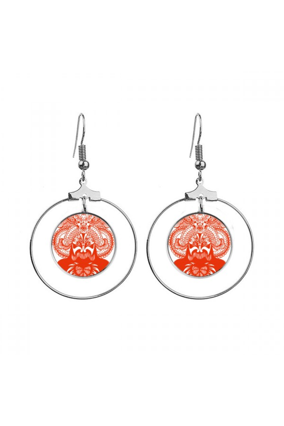 peking opera head red paper-cut earrings dangle hoop jewelry drop circle
