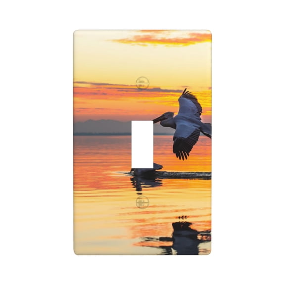 pelican flying over the sea during sunset Light Switch Cover Plates Single Toggle Wall Plate, Decorative 1-Gang Christmas Decor Lightswitch Cover