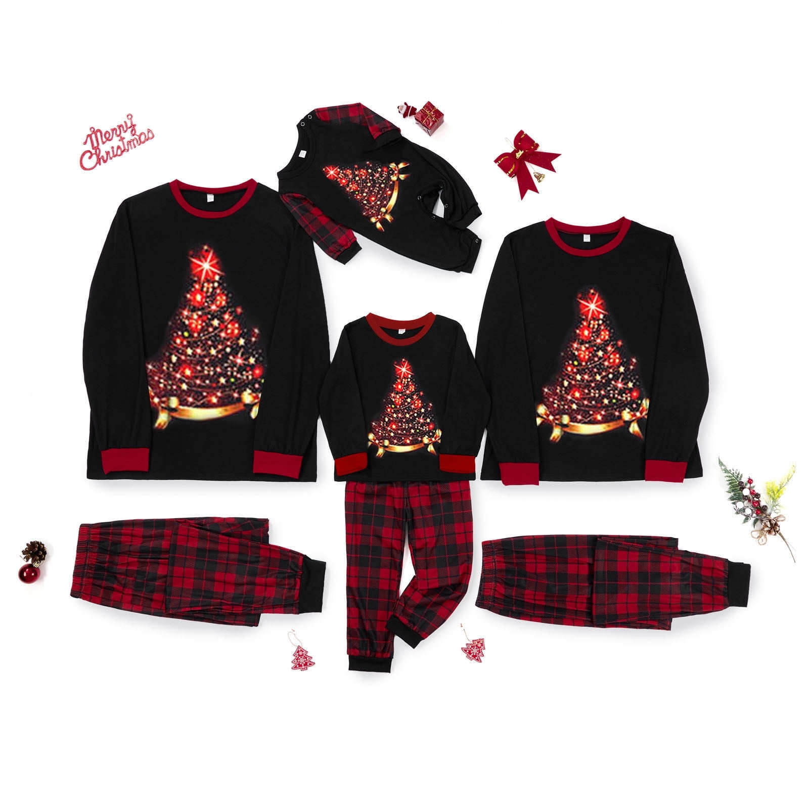 pengnight Christmas Family Pajamas Matching Set Elk Print Holiday PJs ...