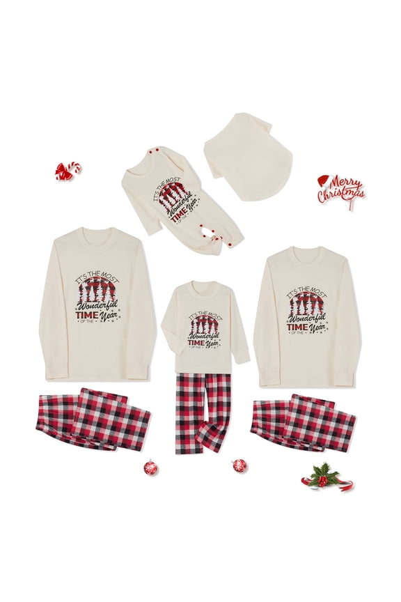 Family Matching Christmas Pajamas Set, Letter Print Holiday PJs Sleepwear Loungewear Soft Nightwear for Dad/Mom/Kid/Baby/Dog