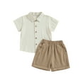 thumbnail image 1 of pengnight Kid Toddler Baby Boys Summer Short Clothes Outfits, 6 12 18 24 Months 2T 3T 4T Short Sleeve Button Down Lapel Shirt and Shorts 2Pcs Set, 1 of 9