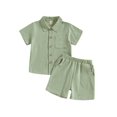 thumbnail image 1 of pengnight Kids Baby Boy Summer Short Clothes Outfits, 6 12 18 24 Months 2T 3T 4T Short Sleeve Button Closure Shirt and Elastic Waist Shorts 2Pcs Set, 1 of 9
