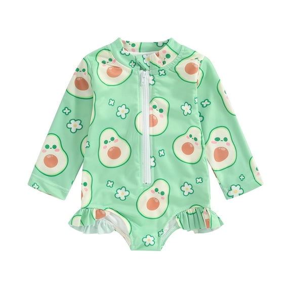 pengnight Kids Baby Girl Summer Bikini Swimwear,6-24 Months 2T 3T 4T Fruit Print Ruffle Long Sleeves One-Piece Jumpsuit Swimsuits Toddler Bathing Suits Beachwear