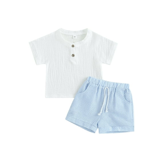 pengnight Kids Toddler Baby Boys Short Clothes Outfits,6 12 18 24 Months 2T 3T 4T Solid Color Short Sleeve Button Tops and Drawstring Shorts 2Pcs Sets