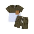 thumbnail image 1 of pengnight Toddler Baby Boys Summer Short Clothes Outfits,0-24 Months 2T 3T Short Sleeve Contrast Color Tops and Solid Color Drawstring Shorts Set, 1 of 9