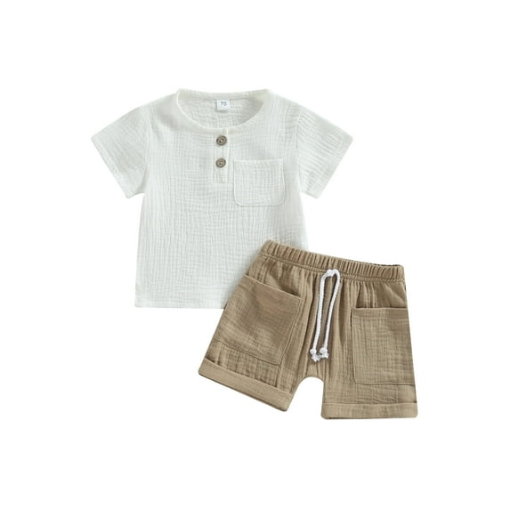 pengnight Toddler Baby Boys Summer Short Clothes Outfits, 0 6 12 18 24 Months 2T 3T Solid Color Short Sleeve T-shirt and Casual Elastic Shorts 2Pcs Set