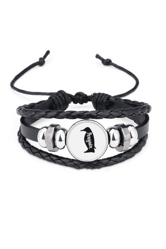 penguin black and white animal bracelet braided leather woven wristband