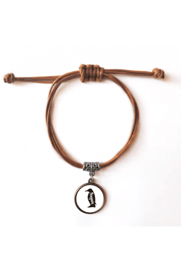 penguin black and white animal bracelet leather hide wristband brown jewelry