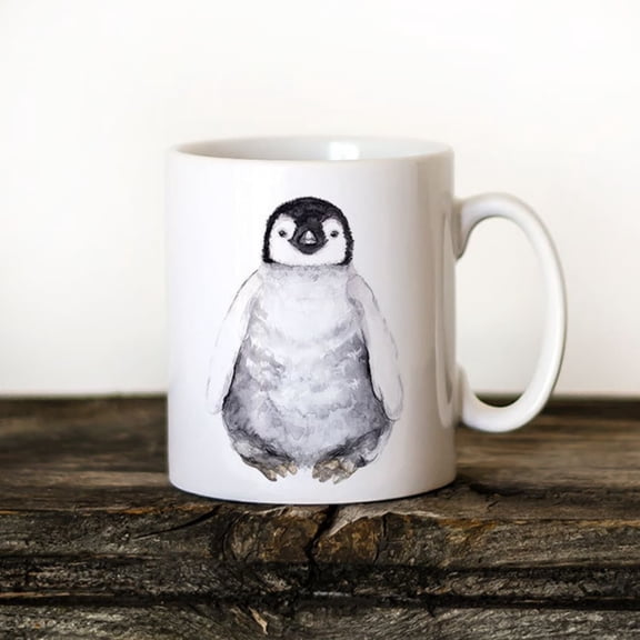 penguin coffee mug, funny penguin cup, watercolor animal mug, hohocolate mug, arctic animal mug, Xmas gift mug.