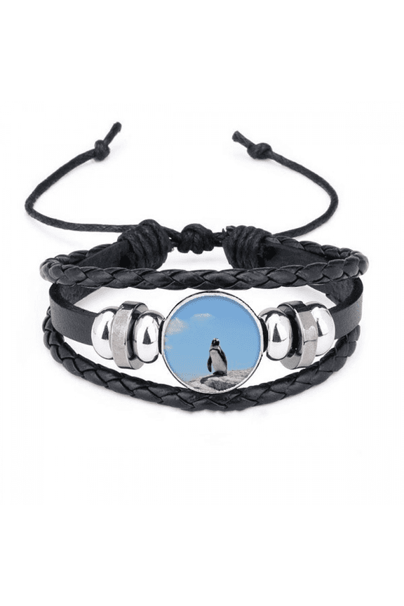 penguin ocean antarctic science nature picture bracelet braided leather woven wristband