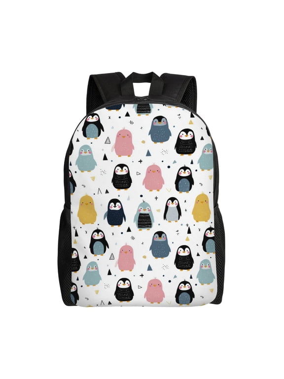 penguin pattern Backpack with 15 Inch Laptop Compartment,Water-Resistant Daypack, Large Capacity Backpack with Adjustable Breathable Shoulder Straps for Daily Use Travel Gym