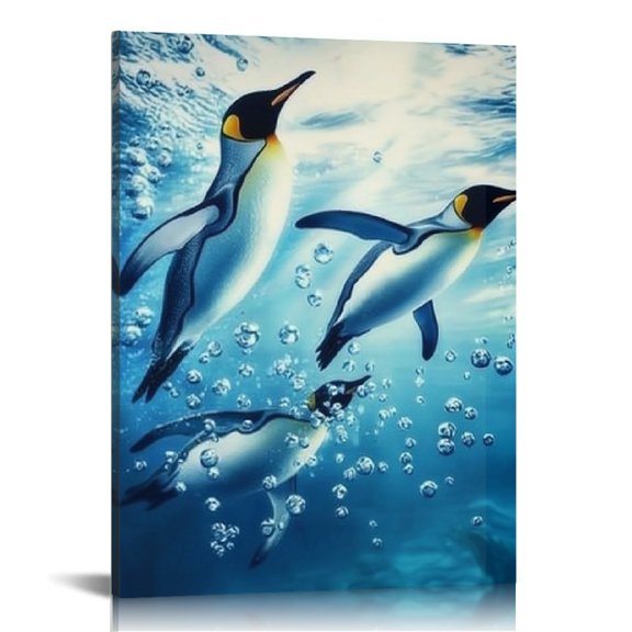 penguins ocean bubbles Canvas Prints Wall Art Canvas Print On Canvas, Art Modern Canvas Prints Home Decor Living Room Bathroom Bedroom Office