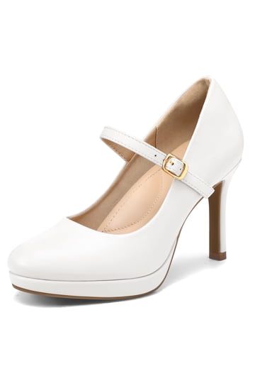 ladies white dress pumps Women's White High Heels Dress Shoes, Comfortable & Elegant With Casual Style, Lace-Up Stiletto For Wedding