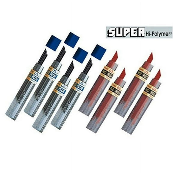 pentel lead refills 0.5mm red (4pcs.) + blue (4pcs.), 12 leads per tube