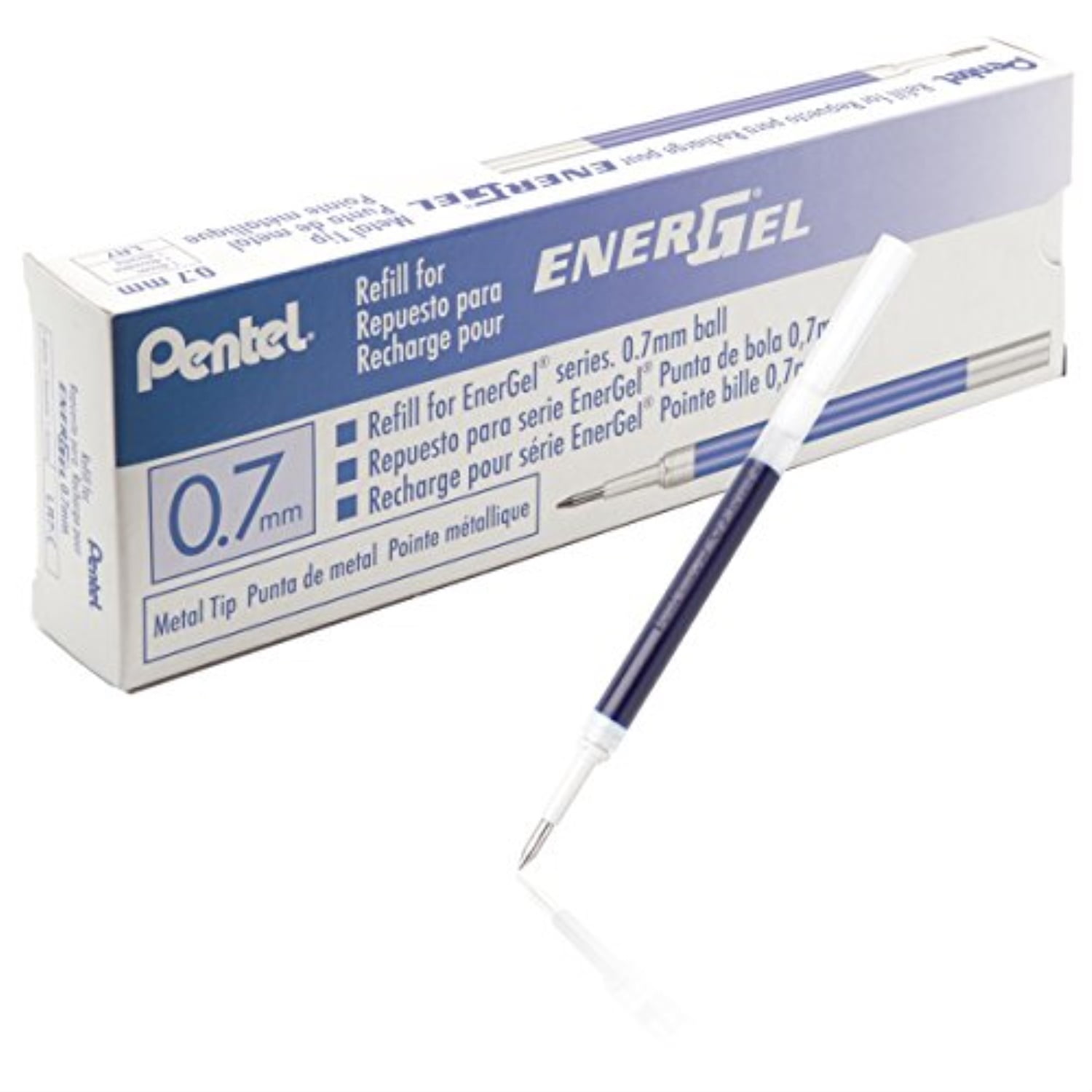 pentel refill ink for bl57/bl77 energel liquid gel pen, 0.7mm, metal tip,  blue ink, box of 12 (lr7-c-12)