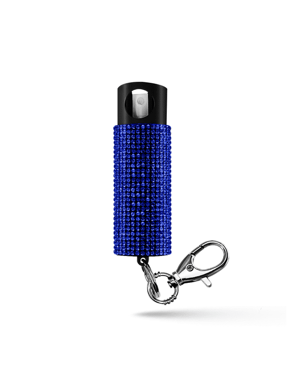 Pepper Spray with Safety Twist Top, 16 ft range, Blue Rhinestone Design Keychain, Plastic, Self Defense by Guard dog Security, 1 pack