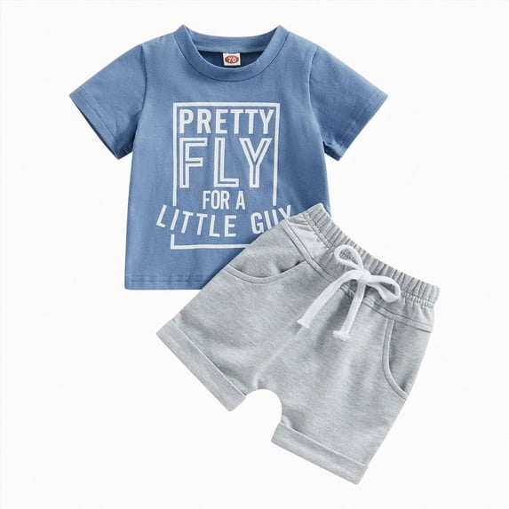 peqiut Baby Boy Outfits Toddler Baby Boy Summer Clothes 0 3 6 12 18 24 Months Letter Print Crewneck Top Shorts Set 2 Piece Clothes Set
