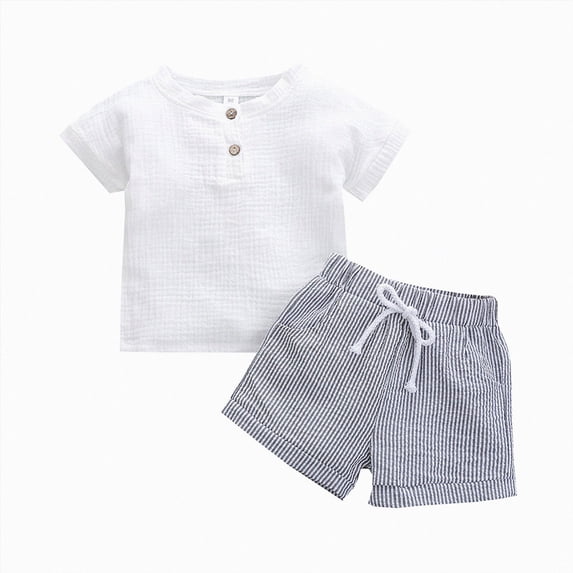 peqiut Baby Boys Summer Clothes Sets Outfits 0M 6M 12M 18M 2T 3T Ribbed Short Sleeve Striped Shorts Outfits Clothes