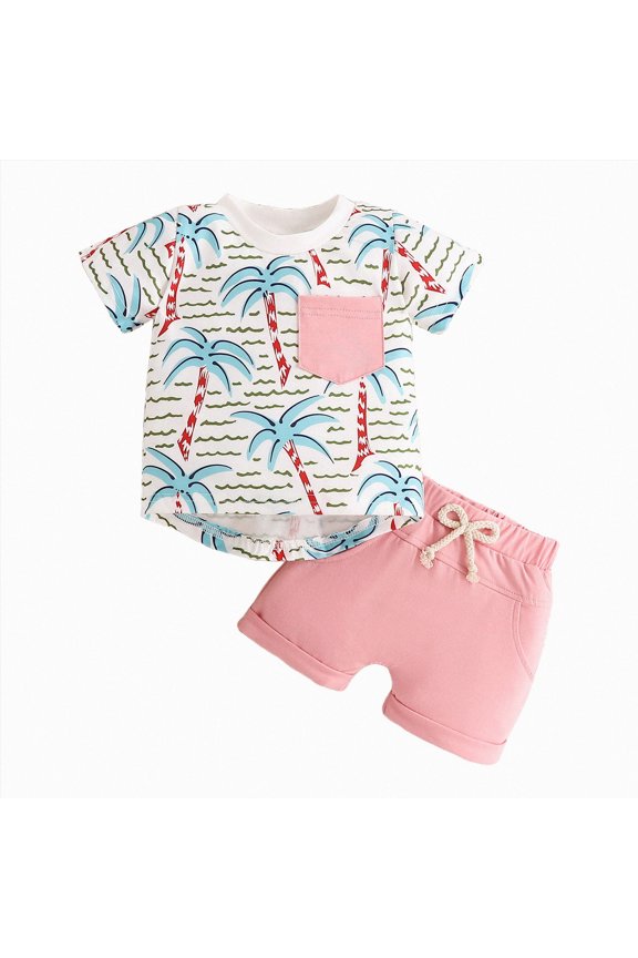 Toddler Baby Boy Summer Clothes Coconut Tree Short Sleeve Tops and Shorts Set Summer Outfit 2Pcs