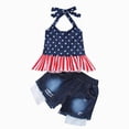 thumbnail image 1 of peqiut Toddler Baby Girls 4th of July Outfit American Flag Halter Top Ripped Jeans Denim Shorts Summer Clothes 6 12 18 24 Months 3T 4T, 1 of 7