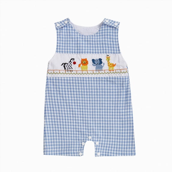 peqiut Toddler Boy Clothes Cartoon Animal Embroidery Romper Sleeveless Overalls Summer Kids Bodysuit Jumpsuit 0 3 6 9 12 18 Months