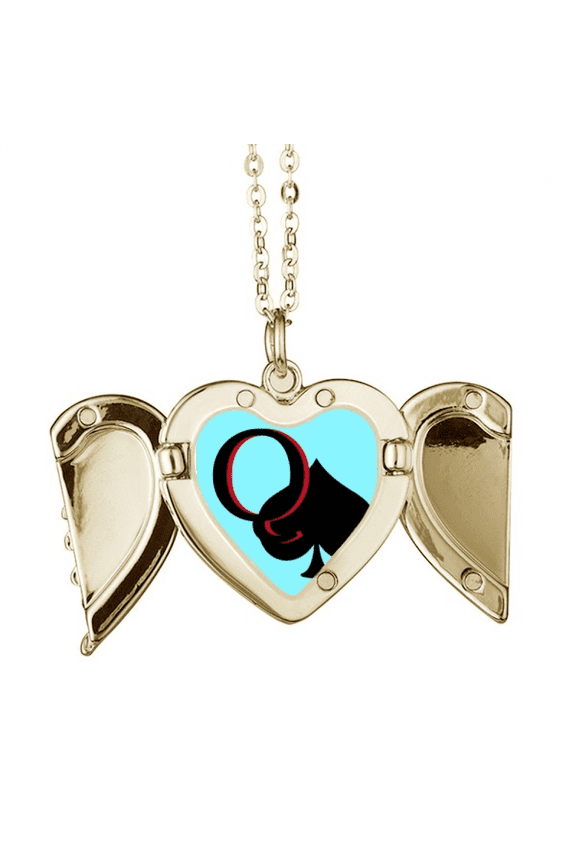 pequeen spade q poker folded wings peach heart pendant necklace