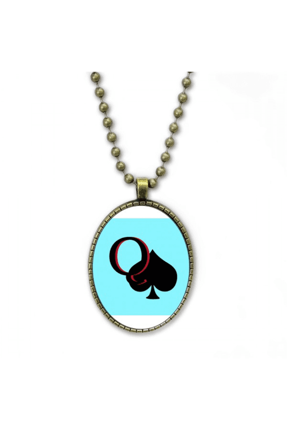 pequeen spade q poker necklace vintage chain bead pendant jewelry collection
