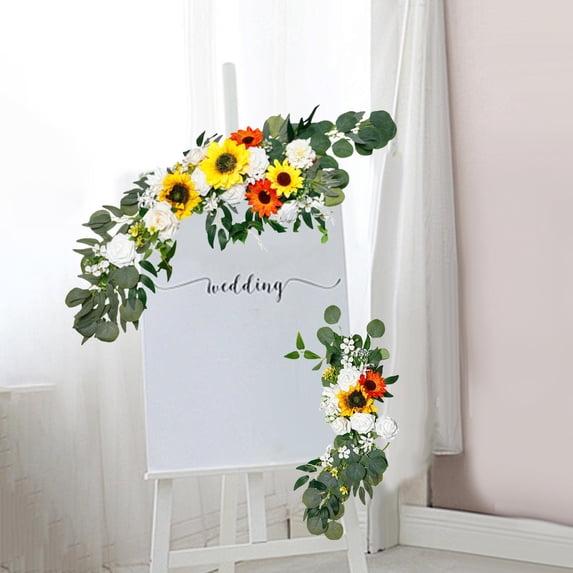 perfeclan 2 Pieces Artificial Floral Swag Backdrop Welcome Sign Decor Centerpiece Garland Wedding Arch Wreath for Window Home Farmhouse Yellow