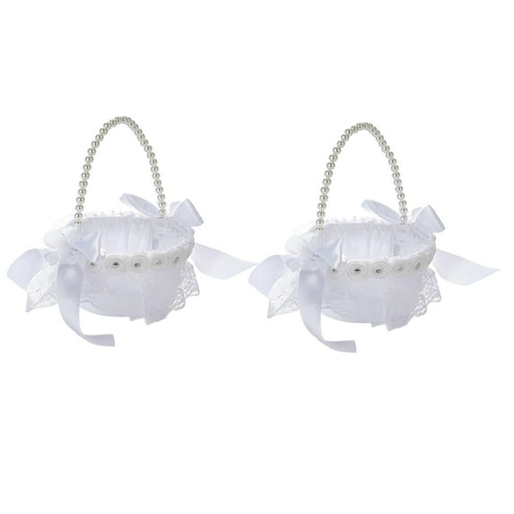 perfeclan 2 Pieces Flower Girl Baskets for Wedding Flower Petal Basket Elegant Bowknot Decor Satin Flower Basket for Bride Shower Decor B