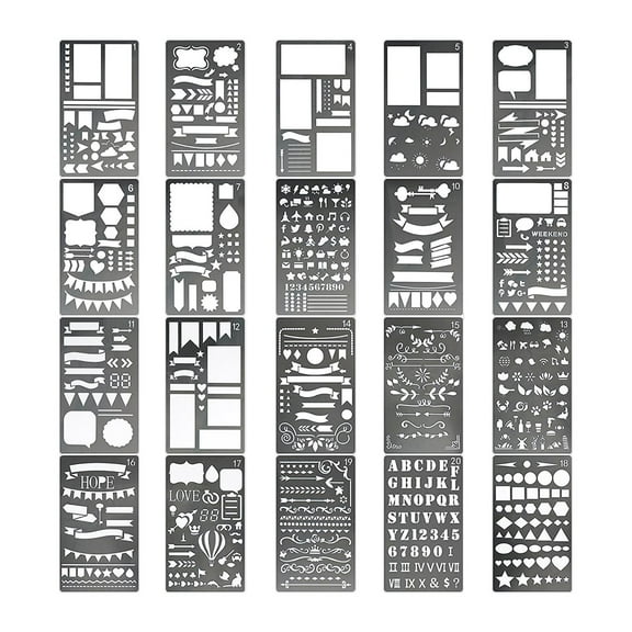 perfeclan 20 Pieces Painting Stencils Pattern Stencils Mixed Reusable Drawing Stencils Templates for Planner Wood Furniture Card Making