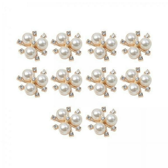 perfeclan 2x10 Pieces Pearl Button Rhinestone Flatback Rhinestone Beads Buttons for Home Jewelry Making , Aureate, 4 Pcs