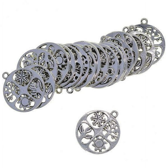 perfeclan 2x20 Pcs Tree Leaf Sun Snowflake Jewelry DIY Charms Round , , 3 Pcs