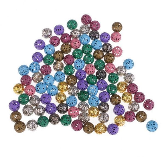 perfeclan 3x100Pcs Colorful Hollow Filigree Ball Spacer Beads for Jewelry Making 8mm 3 Pcs