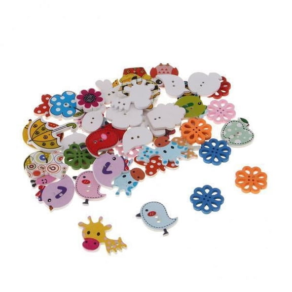 perfeclan 3x50pcs Assorted Cartoon Animals Wooden Buttons Scrapbook DIY Sewing Pcs