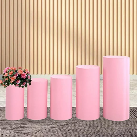 perfeclan 5Pcs Cylinder Plinth Covers Cylinder Plinth Stand Covers, Elegant Lightweight Cylinder Pedestal Covers for Festivals Birthday Light Pink