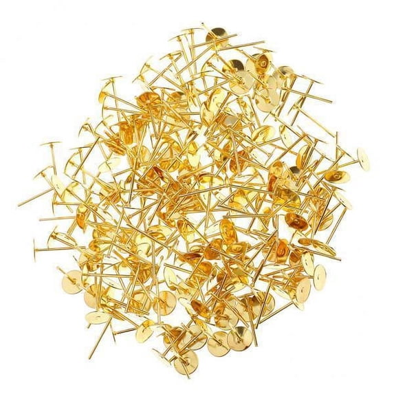 perfeclan 5x200 Piece Earring Pin Findings DIY Post Pad for Jewelry Making Crafts Gold 5 Pcs