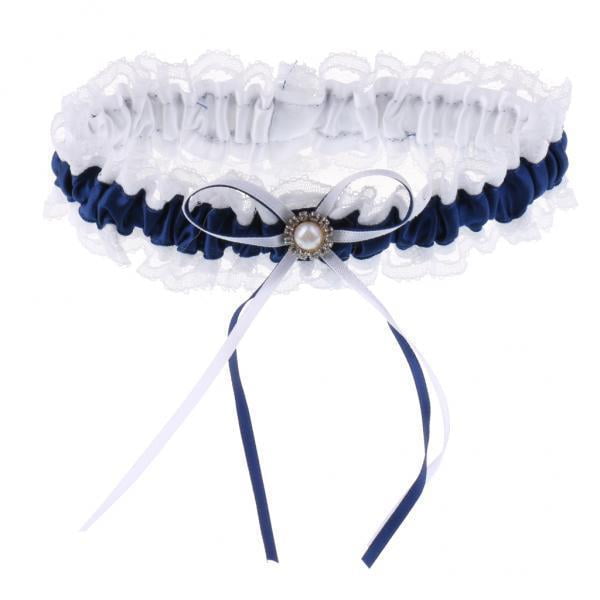 perfeclan 5xSatin Lace Wedding Bridal with Ribbon Bow Party Accessories Navy Blue 5 Pcs