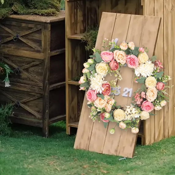 perfeclan Artificial Flower Wreath Spring Summer Wreath Decorative Front Door Wreath Floral Wreath for Indoor Outdoor, Wall, Home Decor