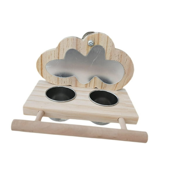 perfeclan Bird Perch with Mirror Portable Parrort Cage Wooden Perch Parrot Mirror Toy Hanging Feeder Bowl for Macaw Parakeet Cockatiels