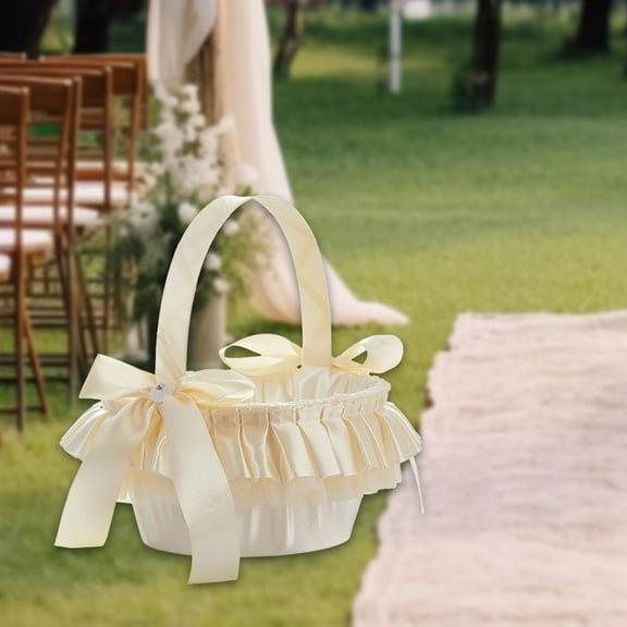 perfeclan Bowknot Flower Baskets Collection Wedding Flower Girl Basket Fairy Lace Flower Baskets for Bridal Bride Shower Festival Party