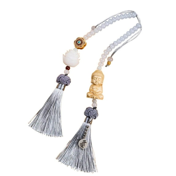perfeclan Buddha Statue Hanging Ornament, Lotus Bead Charms Car Mirror Pendant for Auto Interior Decoration Garden