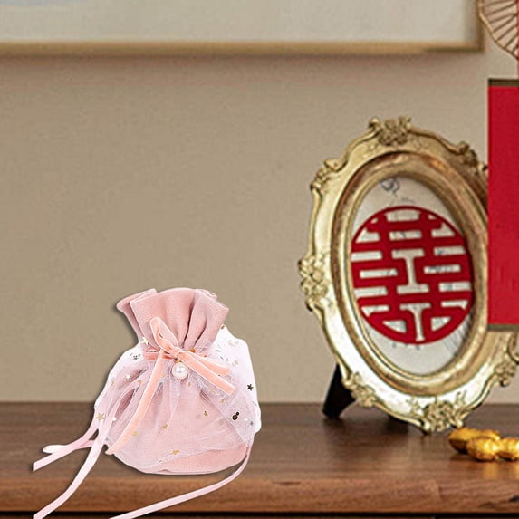 perfeclan Candy Bag Bridal Bag Chinese Wedding Velvet Fashion Drawstring Gift Bag Drawstring Pouch for Party Supplies Gift Prom Pink