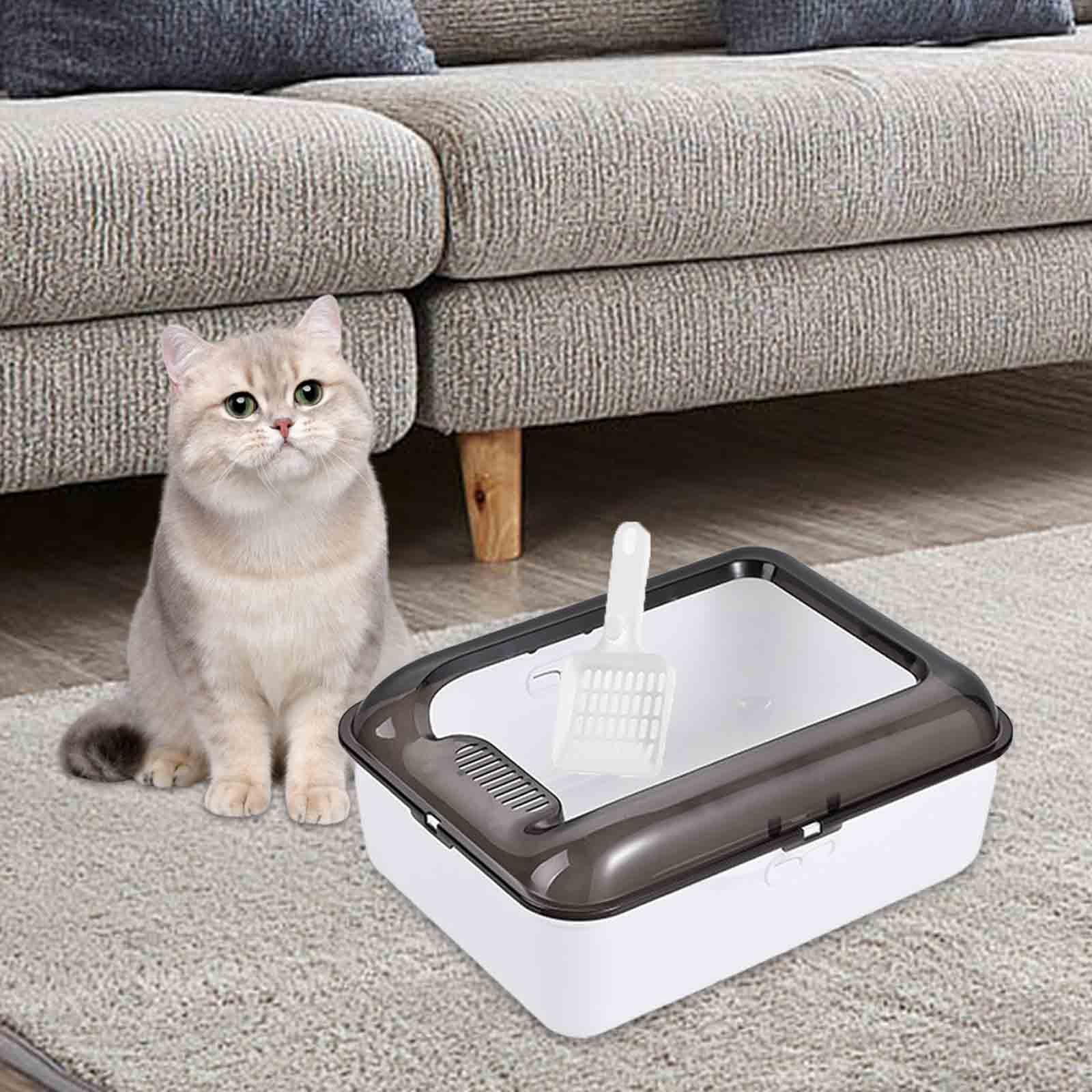 perfeclan Cat Open Top Pet Litter Tray Cat Litter Container Prevent Sand Leakage Semi Enclosed Cat Toilet Removable White L